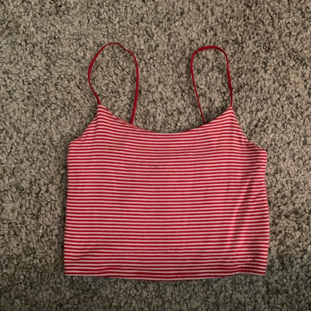 Red and white stripped cropped tank top